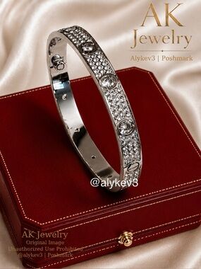 💎LUXURY White Gold Screwdriver Pave CZ Diamond Style Design Bracelet, Bangle
